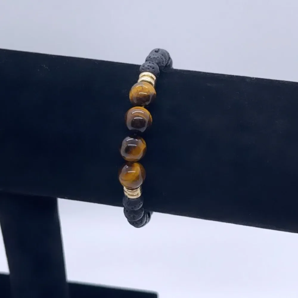 Wool + Pepper Co. Lava Rocks & Tigers Eye Bracelet